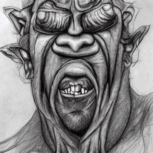 Image similar to self portrait of a troll, realistic, sketch, hyperdetailed, by Anna Bregman