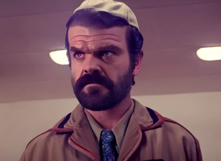 Image similar to film still of jim hopper as joyce byers in stranger things, 8 k