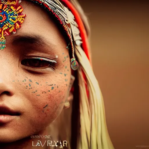 Image similar to portrait of a stunningly beautiful alluring nepalese tribal female, depth of field, zeiss lens, detailed, symmetrical, centered, fashion photoshoot, by annie leibovitz and steve mccurry, david lazar, jimmy nelsson, breathtaking, 8 k resolution, extremely detailed, beautiful, establishing shot, artistic, hyperrealistic, beautiful face, octane render