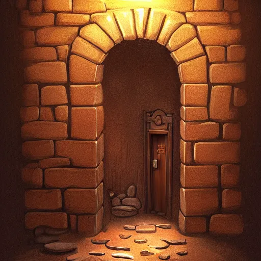 Image similar to hidden door in a secret crypt. undergound, firelight, illustration, concept art