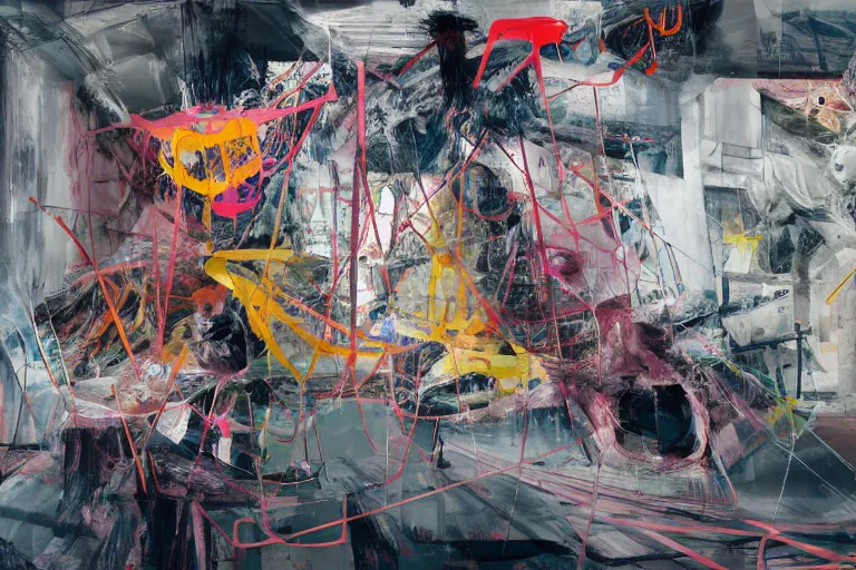 Image similar to bodies entwined in a fight with the physical impossibility of death, inside a brutalist space ship, extremely intricate and detailed, by painted by francis bacon, adrian ghenie, james jean, part by gerhard richter, part by petra cortright. 8 k masterpiece