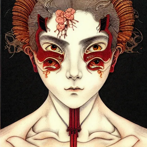 Image similar to prompt: Portrait painted in renaissance style drawn by Katsuhiro Otomo and Takato Yamamoto, inspired by Fables, china doll face, smooth face feature, intricate oil painting, high detail, sharp high detail, manga and anime 2000