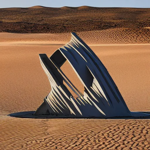 Image similar to architectural photograph by iwan baan of a playful building in the shape of a monitor lizard in the middle of the desert, designed by future systems