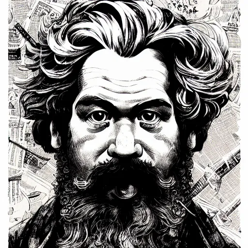 Prompt: portrait painted of marx in ian mcque style drawn by vania zouravliov and takato yamamoto, intricate acrylic gouache painting, high detail, sharp high detail, artstation