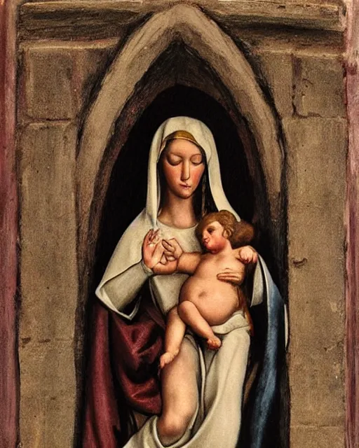 Image similar to muscular virgin mary