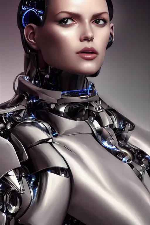 Image similar to a beautiful half body image of a futuristic android with body made of translucent plastic, mechanical internal parts, symmetrical and realistic proportions by Irakli Nadar, tom bagshaw, Charlie Bowater with details by Jason Felix, furio tedeschi, face by ilya kuvshinov, artgerm, cinematic backlit lighting, beauty retouch, elite, photo realistic, octane render, hyper real, ultra detailed, trending on artstation pinterest and deviantart