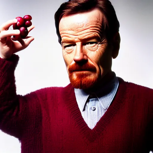 Image similar to tiny bryan cranston's body is a bowl of cranberries, head emerging from cranberries, submerged in cranberries, natural light, sharp, detailed face, magazine, press, photo, steve mccurry, david lazar, canon, nikon, focus