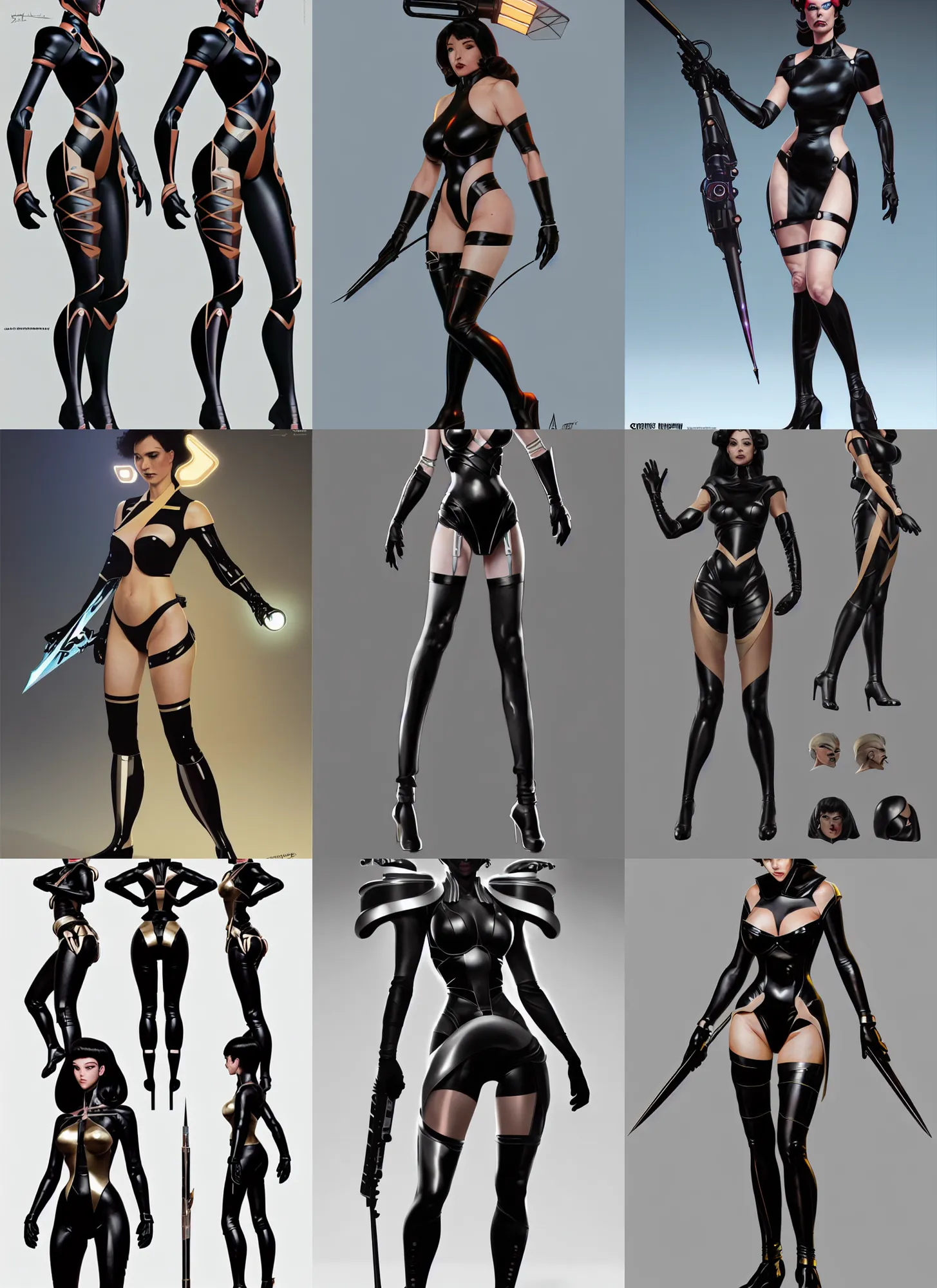 Image similar to cartoon character design. sci - fi weapon. black tape project show attctive showgirl!! full body with future head set!! sharp edge. ultra clear detailed. contour light effect!! 8 k. stage light. octane render. by artgerm, cushart krenz, greg rutkowski and alphonse mucha.