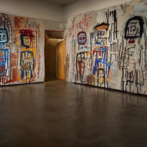 Image similar to a room full of bronze Jean-Michel Basquiat statues