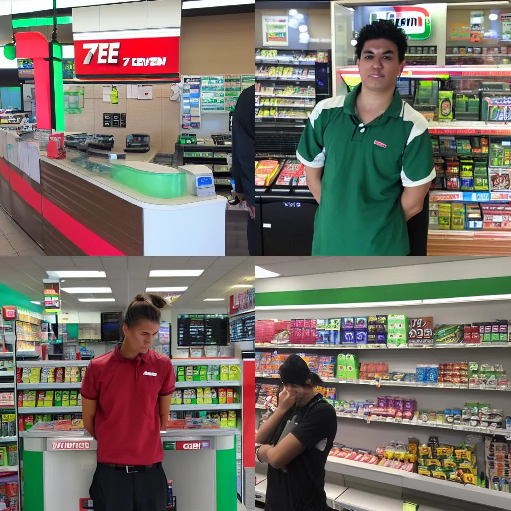 Prompt: me working at seven eleven, depressed