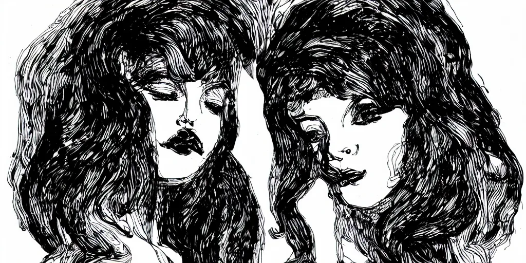 Image similar to ink lineart drawing of a beautiful woman, white background, etchings by goya, chinese brush pen, illustration, high contrast, deep black tones contour