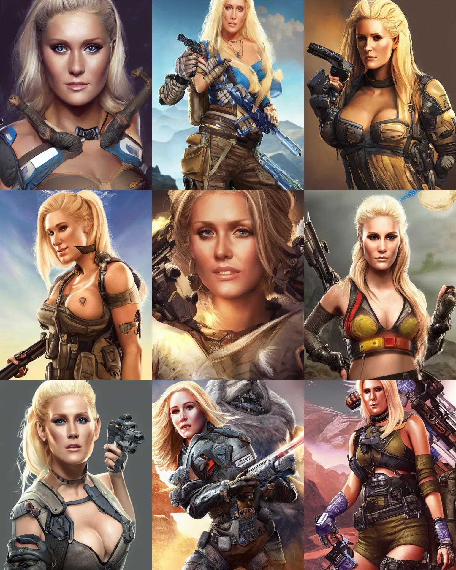 Prompt: Heidi Montag as an Apex Legends character digital illustration portrait design by, Mark Brooks and Brad Kunkle detailed, gorgeous lighting, wide angle action dynamic portrait