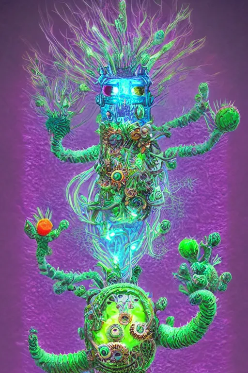 Image similar to creature sushi roots cactus elemental flush of force nature micro world fluo light deepdream a wild amazing steampunk baroque ancient alien creature, intricate detail, colorful digital painting radiating a glowing aura global illumination ray tracing