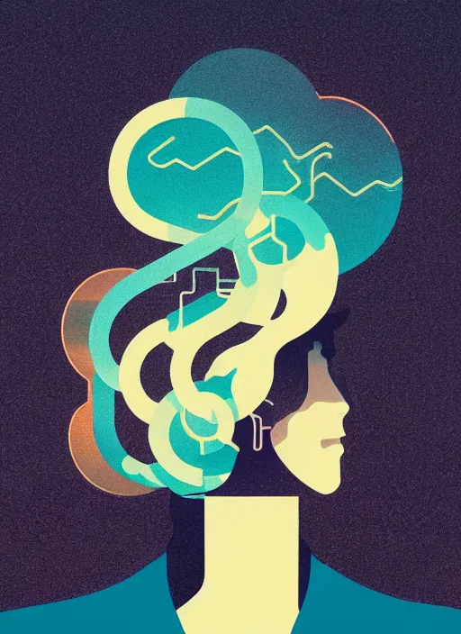 Prompt: minimalist logo icon for a wandering mind, one person, brain funnel attention, retro psychology, victo ngai, kilian eng, lois van baarle