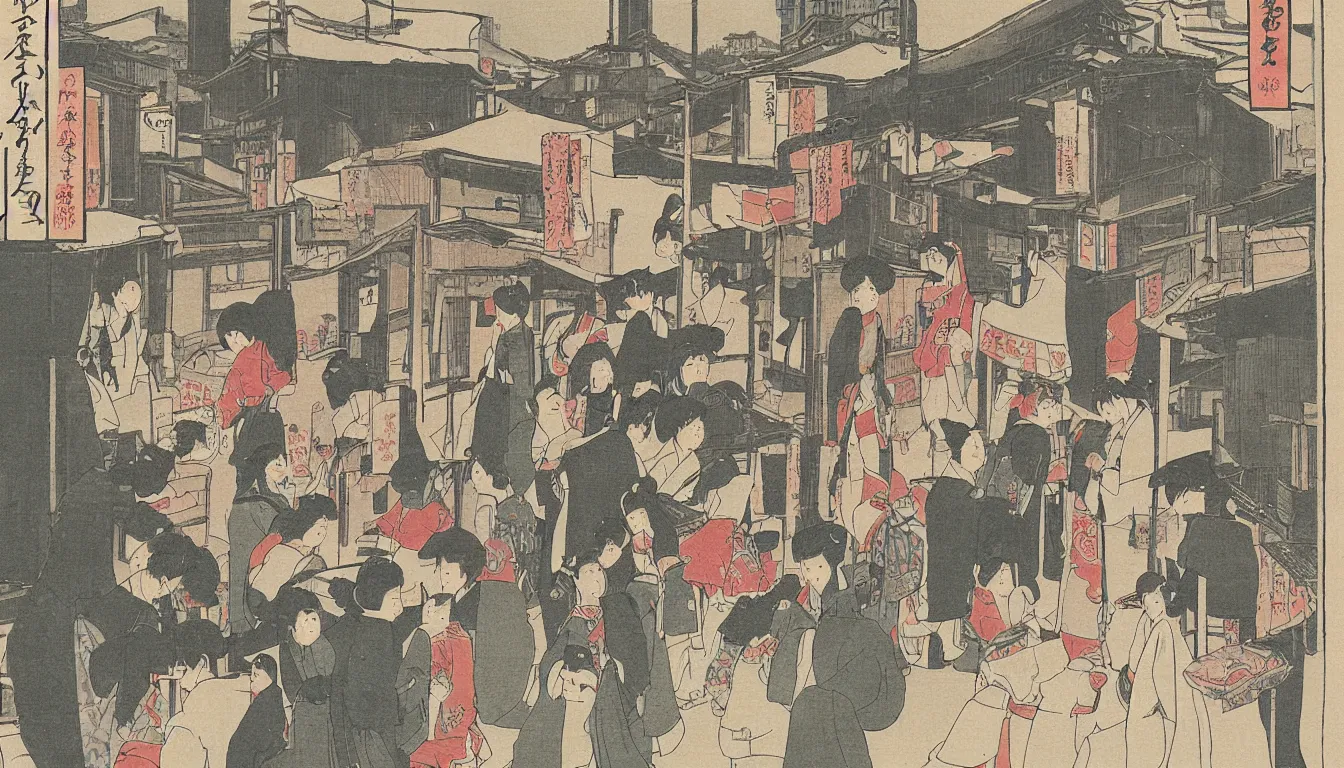 Image similar to ido period street, japanese illustration