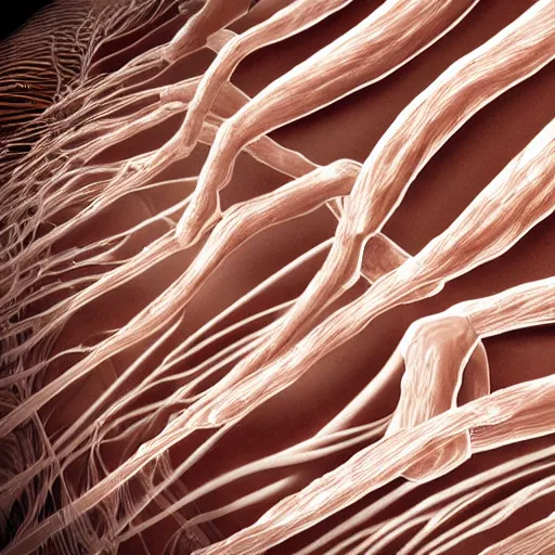 Prompt: detailed photorealistic artist's illustration of a myofibril muscle fibre mechanism, highly detailed, 4 k