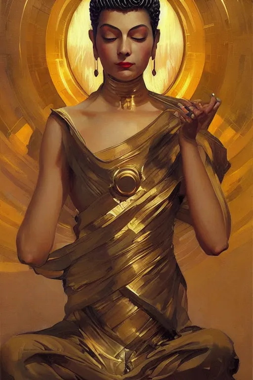 Image similar to buddhism, futurism, painting by greg rutkowski, j. c. leyendecker, artgerm