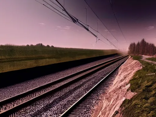 Prompt: man stops train and throws rocks to cars in the highway, dramatic lighting, 3 d render, photorealism, unreal engine, art by michael whelan and chris moore and howard david johnson and tim white and dan giancola