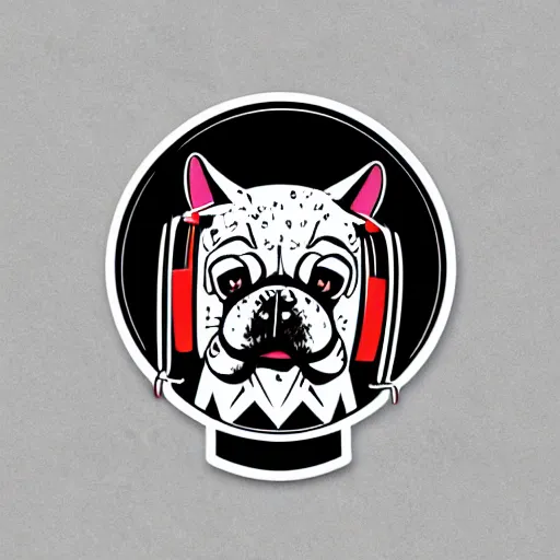 Image similar to wild humanoid dog playing music on his headphones, dancing by shepard fairey, sticker - svg