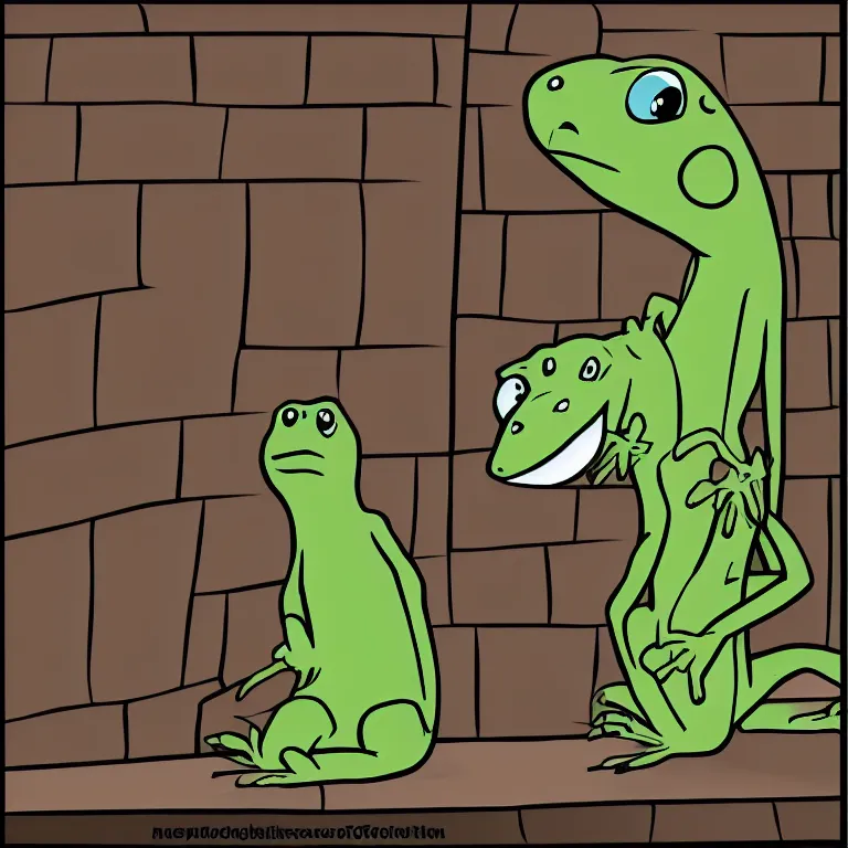 Image similar to a lizard sitting in a corner crying while being bullied by other animals, cartoon style