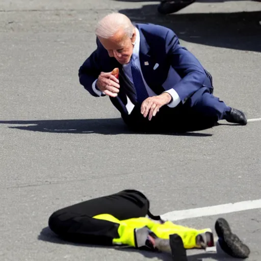 Image similar to joe biden on the ground after falling of a bike
