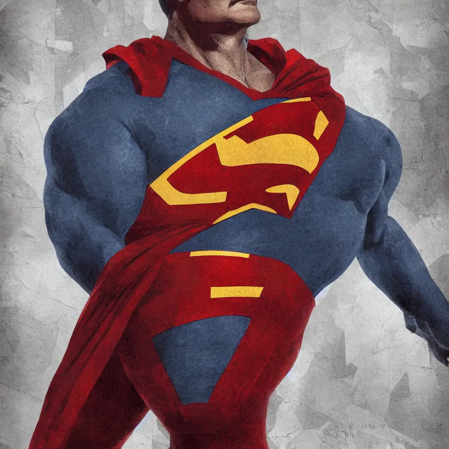 Image similar to stalin as superman, red son, socialist realism, sovietwave aesthetic, hammer and sickles, solitude, groundbreaking, award winning, breathtaking, superb, hyper realistic, detailed picture, intricate digital art, trending artstation, 8 k, unreal 5, octane render, vfx, volumetric lighting, rich moody colors, fan art, concept art