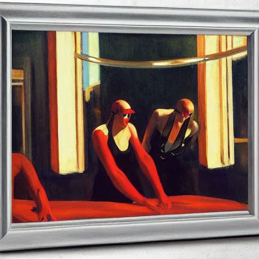 Image similar to cyborgs by edward hopper