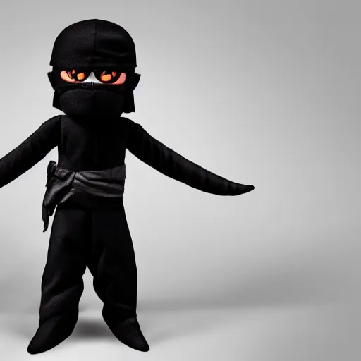 Image similar to cute fumo plush of a shadow ninja boy made from vantablack, vray