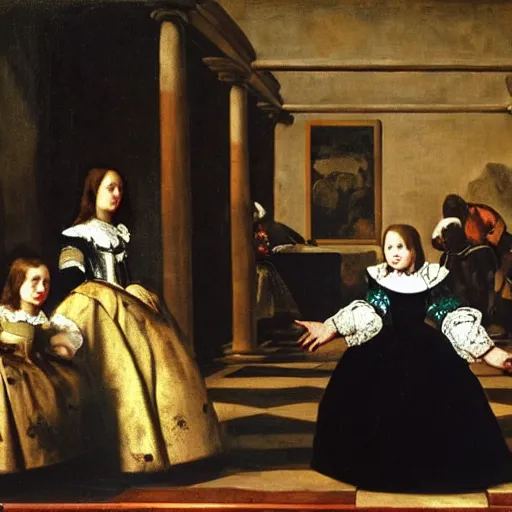 Image similar to las meninas fine art, oil on canvas baroque style 1 6 5 6 by diego velasquez.