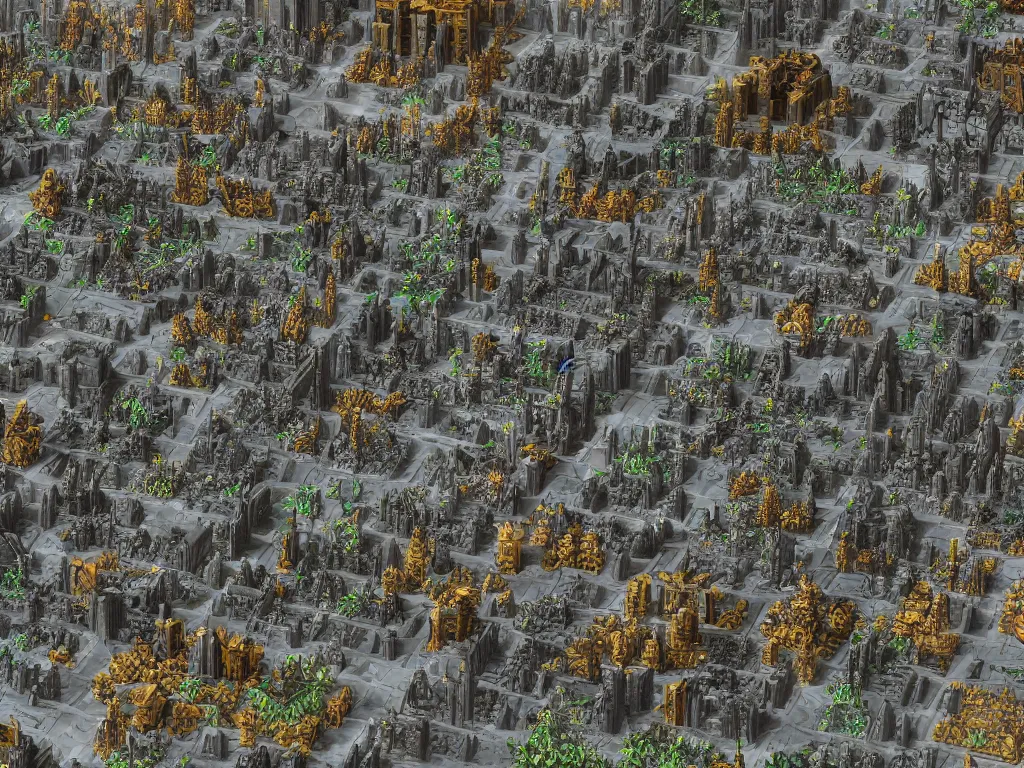 Image similar to A map of a warhammer 40k hive city, featured on ArtStation, realistic colors, viewed from very far away, Geometrically realistic