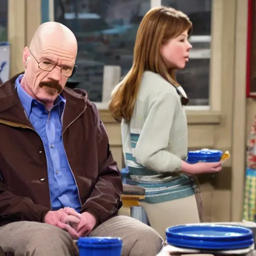 Prompt: a still of Walter White in ICarly