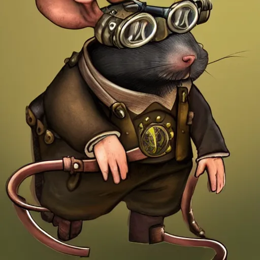 Image similar to a rat with steampunk googles, by Jesper Esjing