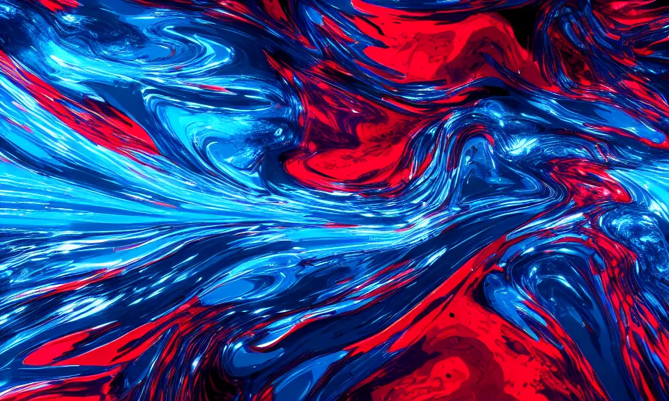 Prompt: Abstract 4K wallpaper of dark fluid with red and blue reflections, highly detailed, realistic, photography, simulation, render, shaders, Unreal Engine, ArtStation