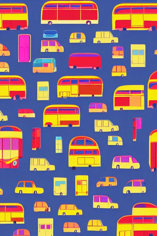 Prompt: minimalist boho style art of colorful bus in london, illustration, vector art