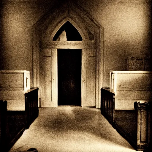 Image similar to creepy church nursery liminal space, dark photograph