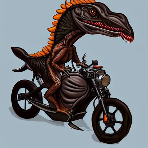 Prompt: a velociraptor riding a motorbike wearing a leather jacket, mordenism, trending on artstation, make it look like it was created by dall - e 2