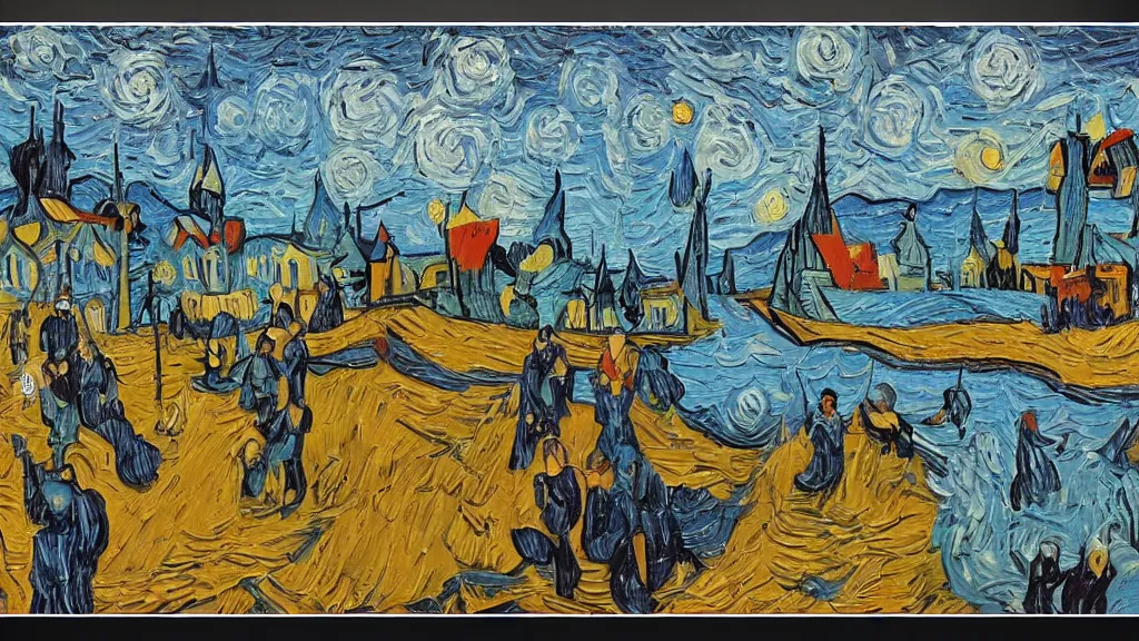 Image similar to abstract art painting figures lines forms in style of vincent van gogh, fine details,