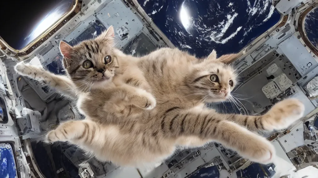 Image similar to Photo of a cat floating inside the ISS