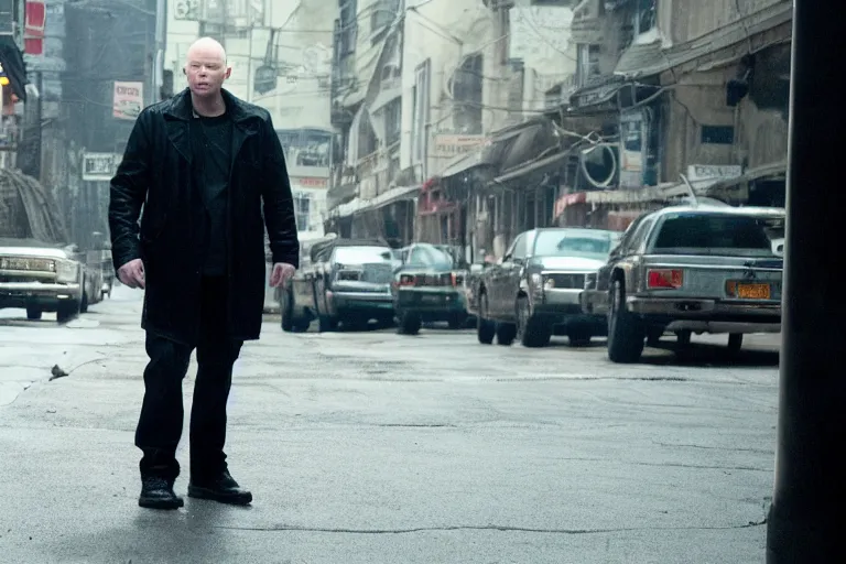 Image similar to a film still of Bill burr in punisher, high quality, depth of field