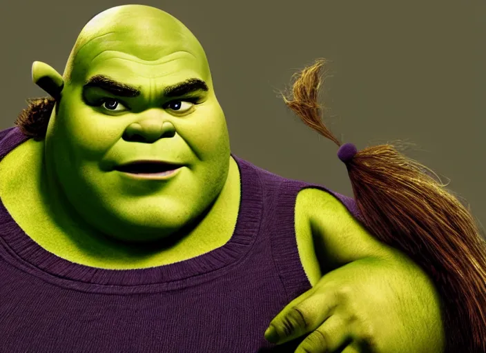 Image similar to movie poster of jack black playing shrek, photorealistic, studio photograph, detailed