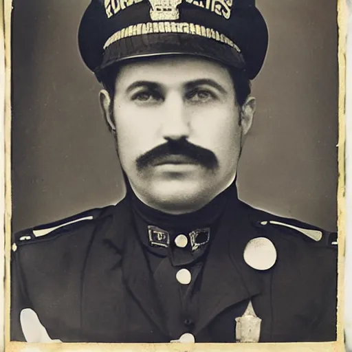 Image similar to portrait of a detailed police officer photo by Diane Arbus and Louis Daguerre