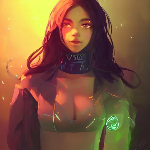 Prompt: portrait of valorant character called Tala Nicole Dimaapi Valdez, valorant character Neon, beautiful, smiling, by guweiz and loish