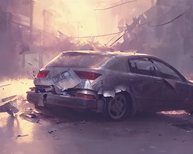 Prompt: a messy car accident, anime art, Greg Rutkowski, studio ghibli, dramatic lighting