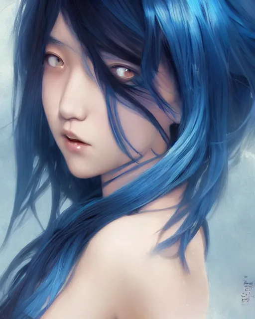 Prompt: stunningly beautiful female blue hair, cute korean actress, dj sura, fantasy art, sharp focus, digital painting, 8 k, concept art, art by wlop, artgerm, greg rutkowski and alphonse mucha