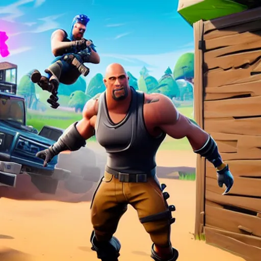 Image similar to screenshot from fortnite dwanye the rock johnson as a fortnite character