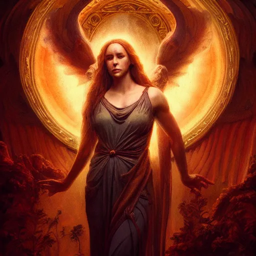 Image similar to majestic gracious regal goddess mater theia portrait, ancient greece, atmospheric lighting, painted, intricate, volumetric lighting, beautiful, rich deep colours masterpiece, golden hour, sharp focus, ultra detailed, by leesha hannigan, ross tran, thierry doizon, kai carpenter, ignacio fernandez rios