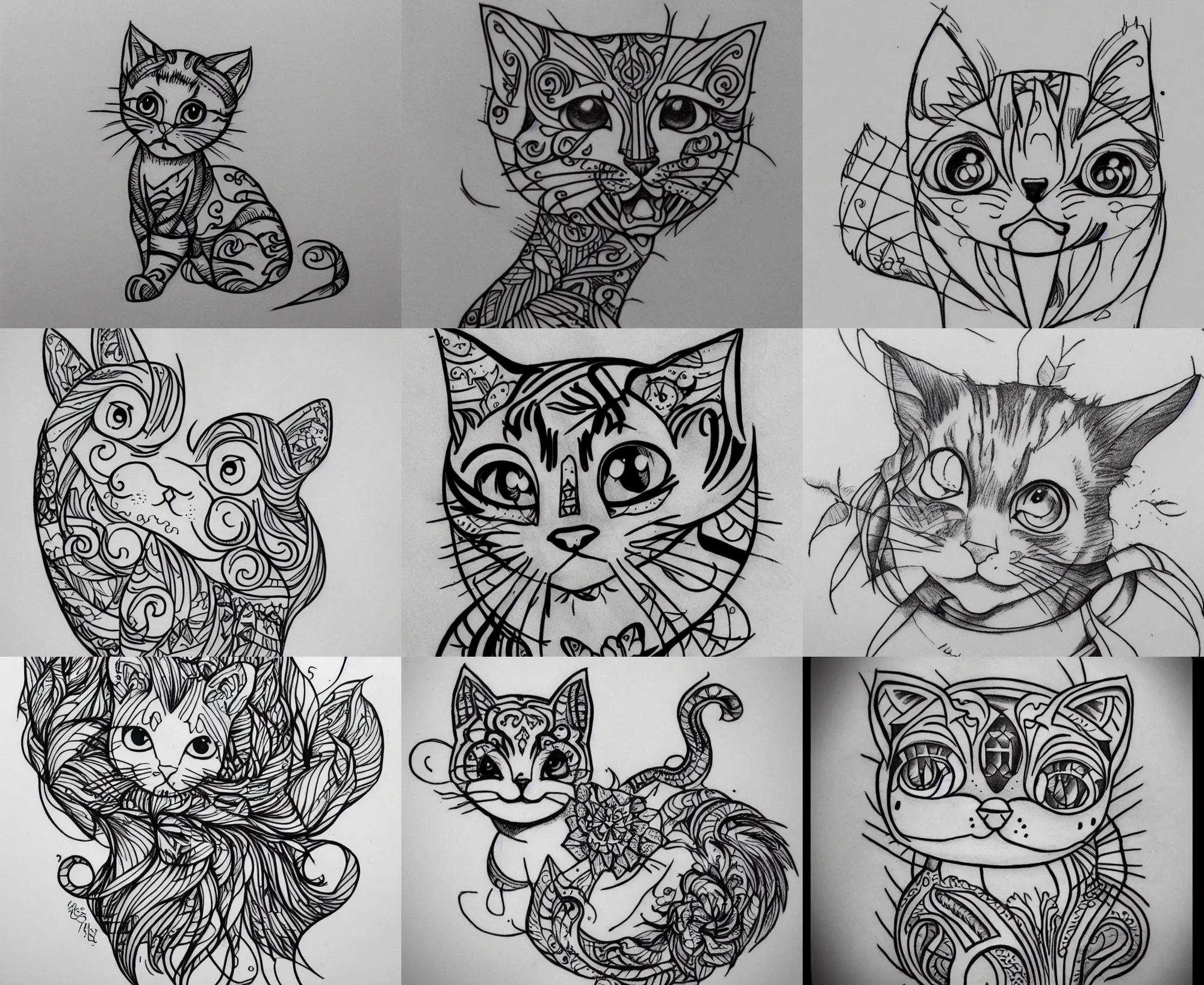 Image similar to Tattoo Design line sketch adorable lineart kitten, bolt lines very aesthetic