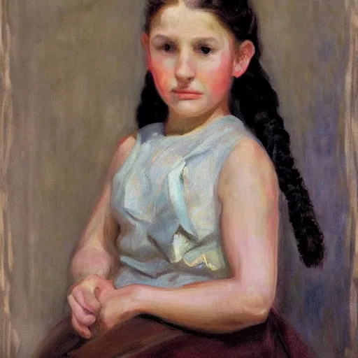 Prompt: portrait of girl with braids, by cecilia beaux
