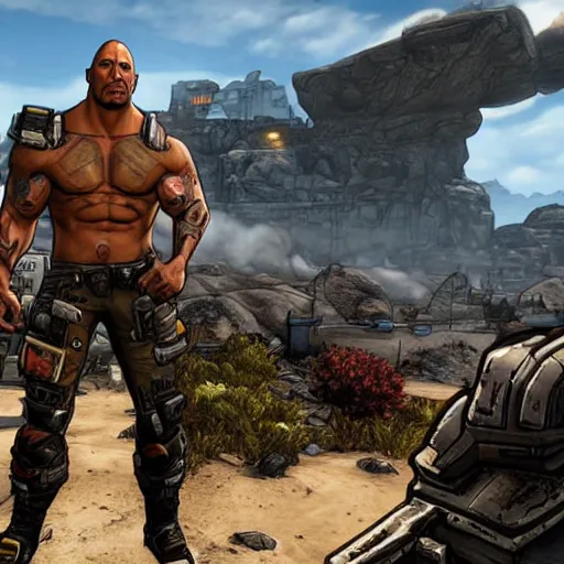 Image similar to Dwayne Johnson in borderlands 2 very detailed 4K quality super realistic