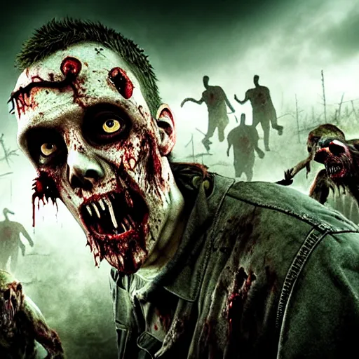 Prompt: zombie horde apocalypse, cinematic, cinematography, still, incredible detail, photorealistic, epic, horror, scary, render